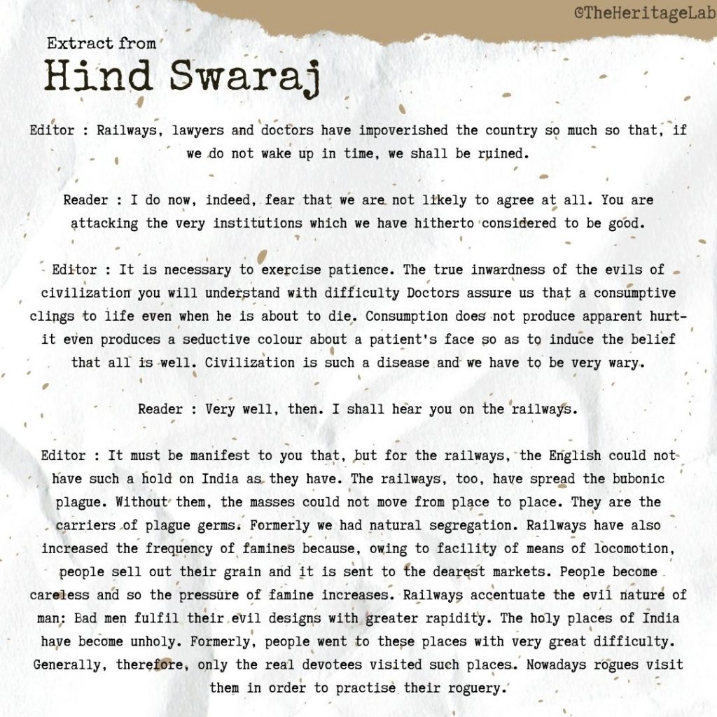 Gandhi's views about Railways in Hind Swaraj