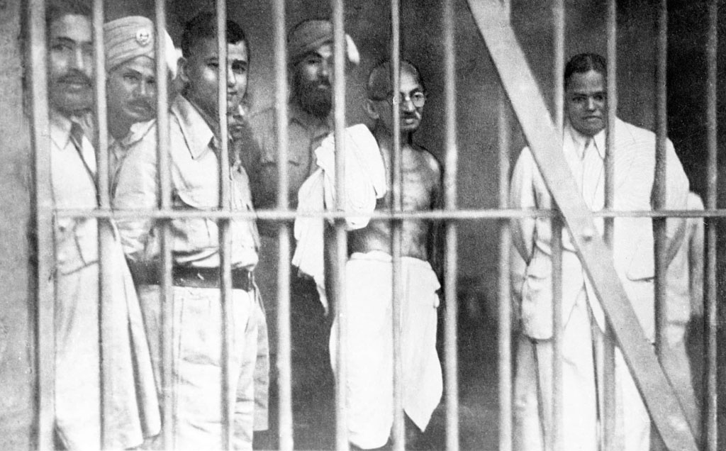 Mahatma Gandhi at Dum Dum Central Jail, Kolkata, after a visit to see the security prisoners, 1939