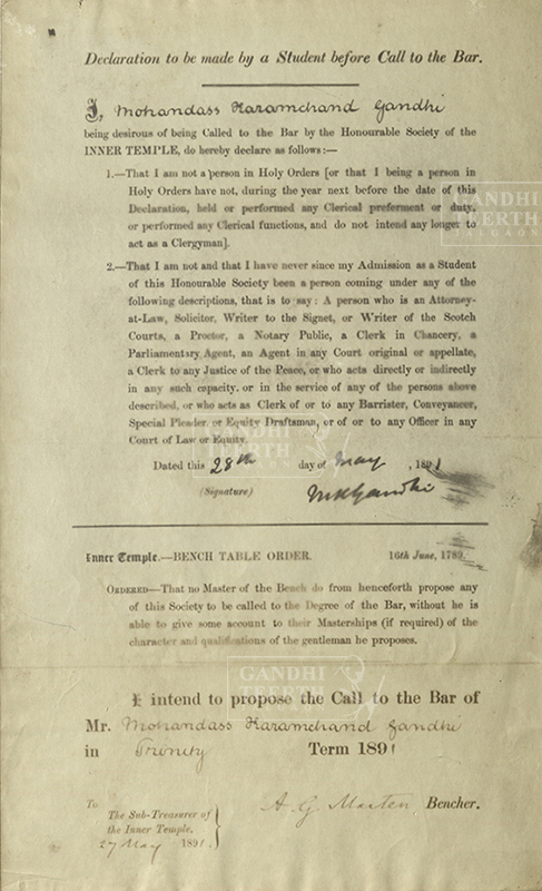 Gandhi’s declaration for the bar.