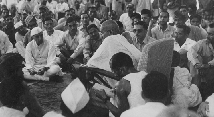 Mahatma Gandhi addressing the members of the Indian National Army