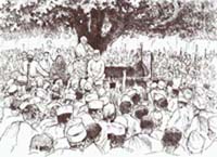 Gandhiji and Abbas Tyabji at a meeting in Navsari
