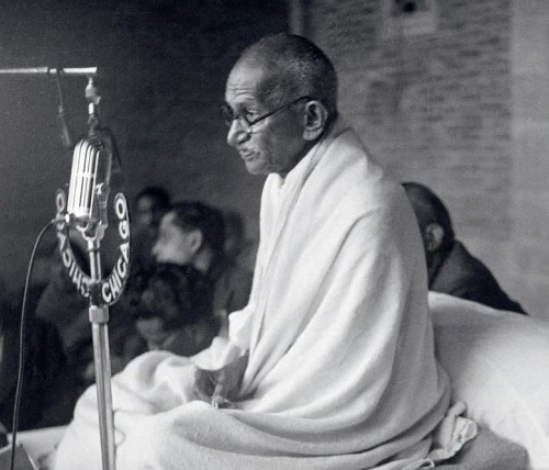 Gandhi at prayer meeting