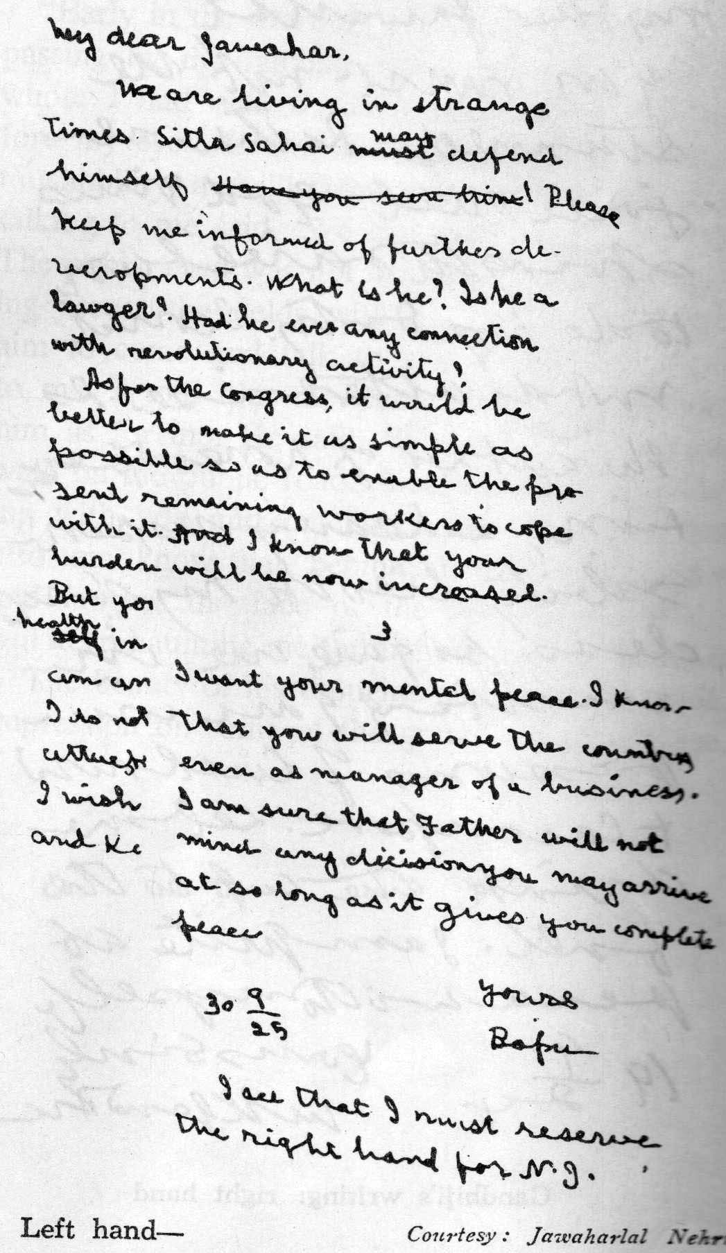 Gandhi's handwriting with his left hand