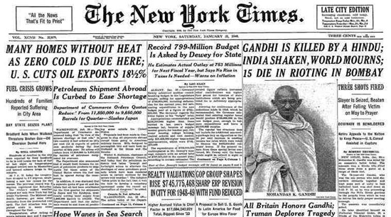 The New York Times - Gandhi assassinated