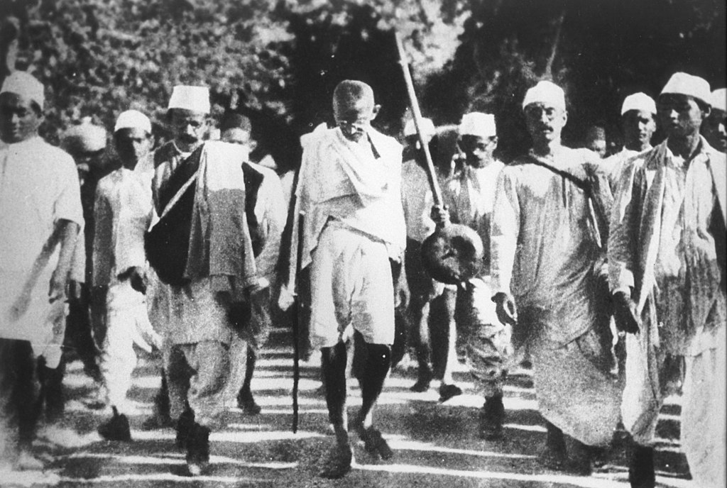 Gandhi leading his followers on the famous Salt March to abolish the British Salt Laws