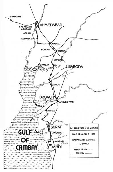 Route Map of Salt March - Dandi March