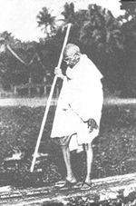 Gandhi Walking in Noakhali (Bengal), 1946